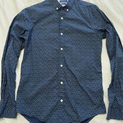ZARA Blue Dress Shirt, Flower Print, Slim Fit, Size Small