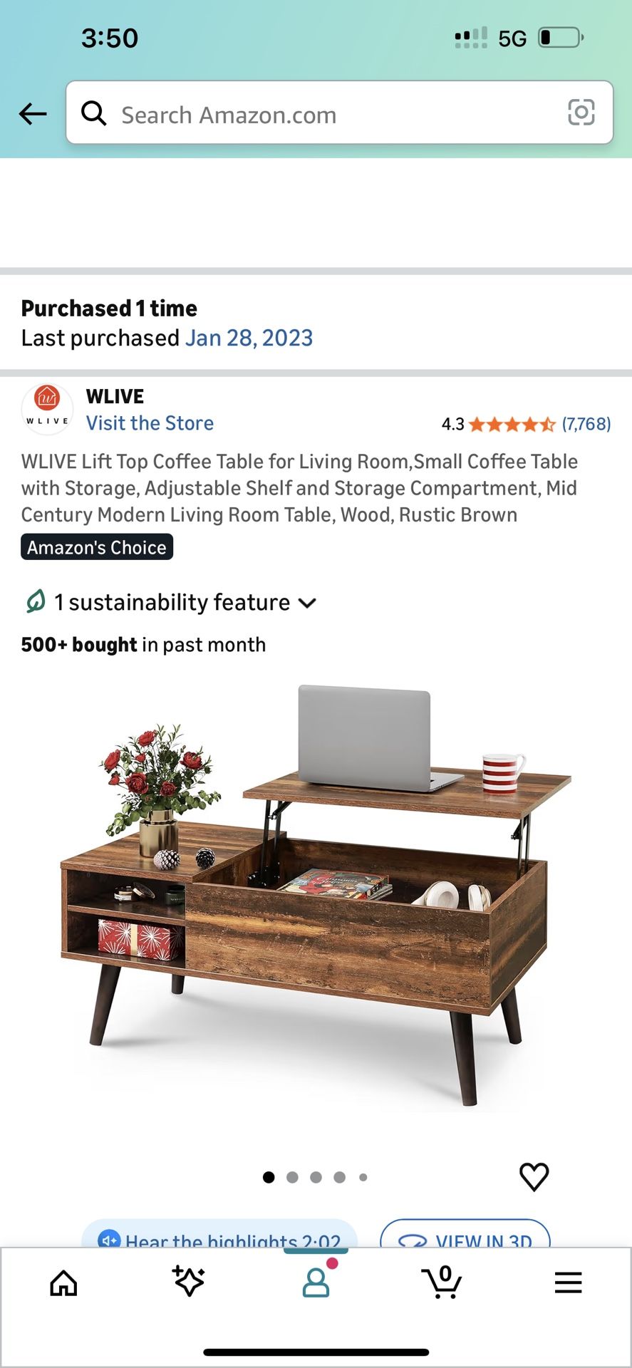 Lift Top Coffee Table with Storage – Rustic Brown