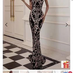 Black And Gold Prom Dress Or Special Event Dress