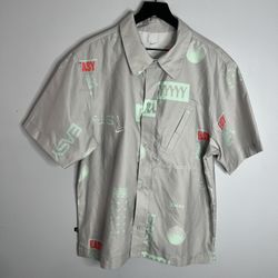 Nike Kevin Durant Easy Money Short Sleeve Button Down Shirt Mens Large Grey