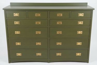 Huge Basset Dresser Chest Tv Stand Solid Wood 12 Drawers 68x20x51 Dark Olive Satin New