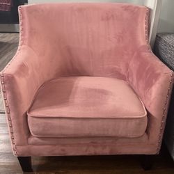 Blush Pink Accent Chair with Studded Trim