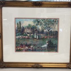 Vintage Oil Painting Under Glass Nicely Framed 
