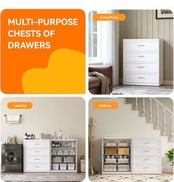 OFaR Metal Dresser for Bedroom, White Metallic Bedroom Dresser with 4 Drawers and Gloden Handle, Dressers & Chests of Drawers for Nightstand Bedside, 