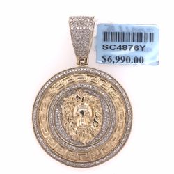 Diamond Gold Lion Pendant 10K New 