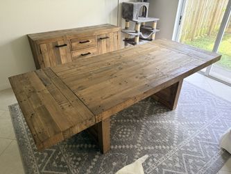 63” to 95” Solid Pine Wood Dining Table AND Buffet Sideboard Console Farmhouse