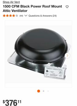 Shop Air Vent 1500 CFM Black Power Roof Mount Attic Ventilator