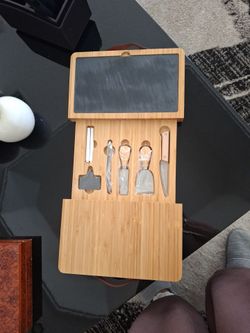 Bamboo Cheese Board Set with Slate and Knives
