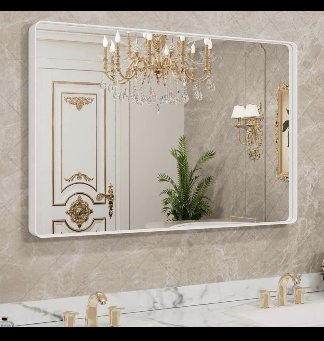 40x30 Inch White Metal Framed Bathroom Mirror for Wall, White Bathroom Vanity Mirror Farmhouse, Larg