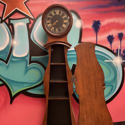Vintage Grandfather  Chime Clock And Storage Shelf 
