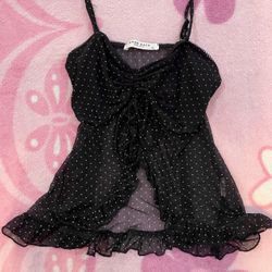 Black & White Polka Dot Babydoll Top - Size: XS