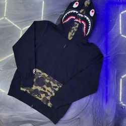 Brand new a bathing ape 1st camp shark double hooded full zip up size medium authentication provided with tags