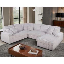 New X-Large Corduroy Sleeper Sectional Couch With Storage / Free Delivery 