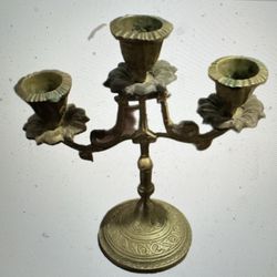 Antique Rare Heavy Brass Copper Candle Holder Shell Motif Height Pair