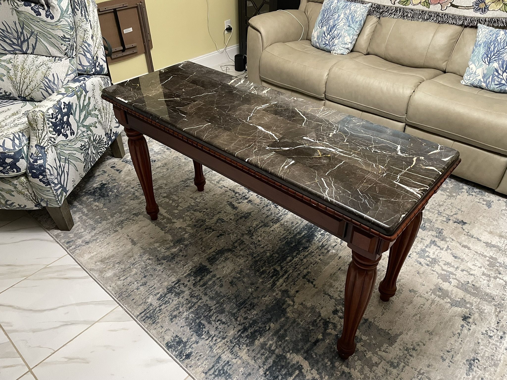 Cherry Wood Marble Sofa Table