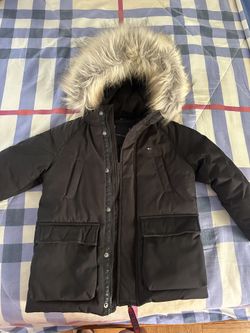 Tommy Hilfiger Boys' Tech Faux Fur Hood Parka Coat, Black