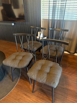 Set of 4 Black Metal Farmhouse Style Chairs with Black Cushions