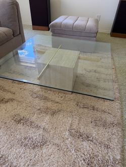 Travertine brass and glass coffee table