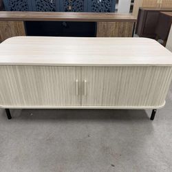 47.2 Inch Mid Century Modern Coffee Table with Storage, Rectangle Wood Coffee Table with Sliding Tambour Door