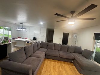 Large Gray Fabric Sectional Sofa with pull out bed