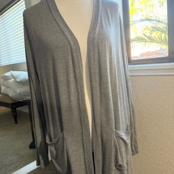 Women’s Open Front Cardigan Sweater 2 Front Pockets Size Large Gray