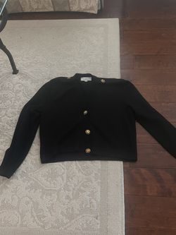St. John Basics Black Cardigan With Gold Buttons