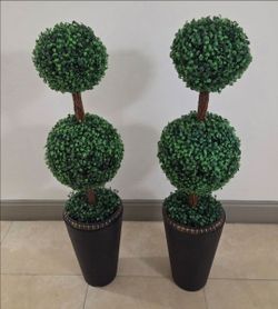PAIR of 3ft Faux Boxwood Topiaries in 15in Brown Planters (2 for $115) @ Lasting Creations
