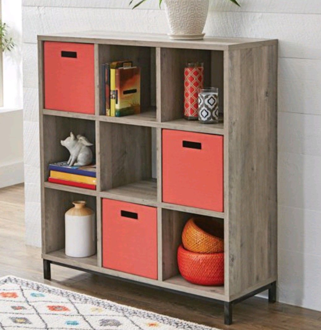 Better Homes and Gardens 9 Cube Storage Organizer with Metal Base, Rustic Gray