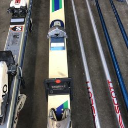 3 Pair  Snow Ski Bindings And Poles
