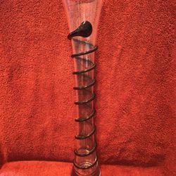 Glass Vase Clear with Black Swirl  19.5" Tall 4" Wide at Top 3 3/4" Base