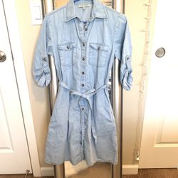 Small, Button-Front Chambray Dress With Pockets