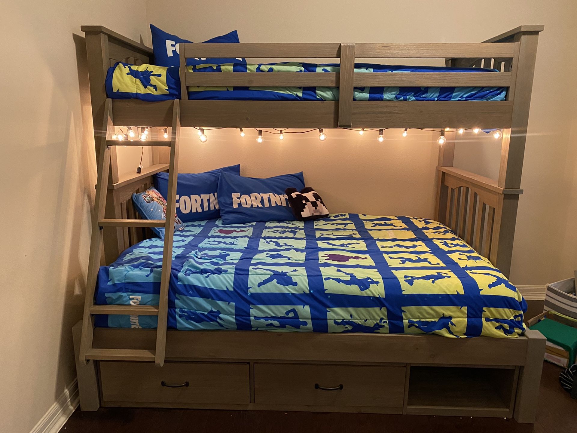 Twin/Full bunk bed with storage and mattresses