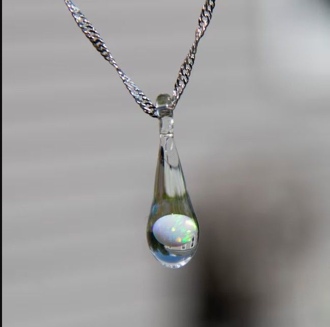 Handmade Glass Teardrop Pendant With Opal