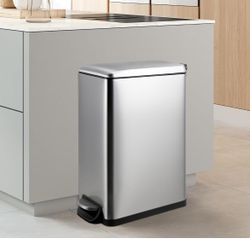 13.2 Gal Slim Kitchen Trash Can with Lid, 50L Stainless Steel Garbage Can, Large Kitchen Rubbish Can, Step Trash Bin w/Foot Pedal and Inner Bucket, Ba