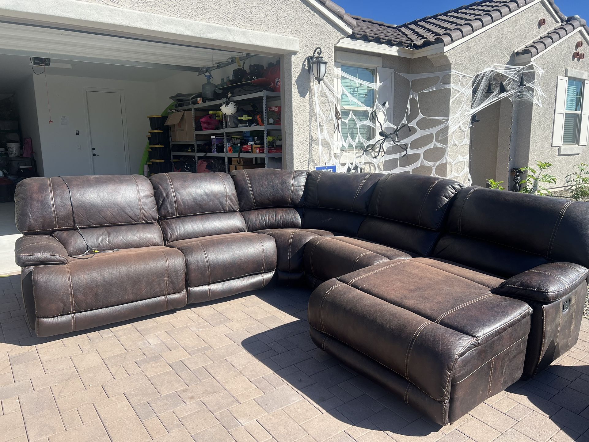 Power L Shaped Leather Couch