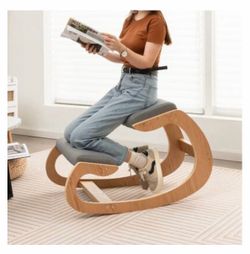 Ergonomic Kneeling Chair Wooden Rocking Chair with Comfortable Padded Seat Cushion & Knee Support - Gray