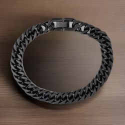 Black Stainless Steel Cuban Link Chain Bracelet with Box Clasp Closure