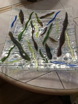 Glass Tray With Multi Color Glass Design 