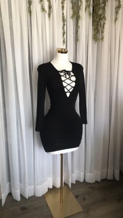 Black Long Sleeve Strappy Mini Dress Size S