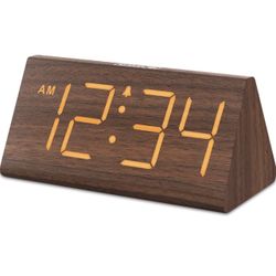 DreamSky Wooden Digital Alarm Clocks for Bedrooms - Electric Desk Clock with Large Numbers, USB Port, Loud Alarm for Heavy Sleepers, Adjustable Volume