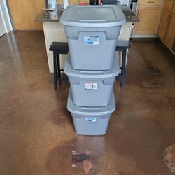 Three Used Sterlite 18 Gallon Containers With Lid