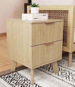 Natural Wood Fluted Bedside Table