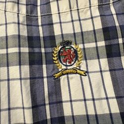 Tommy Hilfiger Plaid Shirt Blue Checker Embroidered Mens Size Large