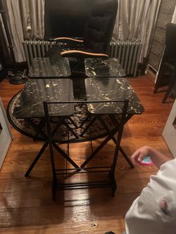 Vintage MCM Artex Folding tv tables set 4 tables with stand.