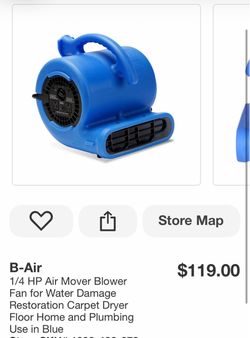 1/4 HP Air Mover Blower Fan for Water Damage Restoration Carpet Dryer Floor Home and Plumbing Use in Blue