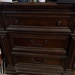 Dresser Mirror, Two Night Stands, Five Chest Drawer, & King Size Headboard 