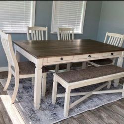 Big Sale ! Bolanburg Counter Height Dining Table And 4 Chairs And Bench Set | Dining Room Furniture Set| Brand New @ Fast Delivery 🚚