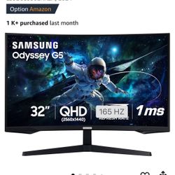 SAMSUNG Odyssey G55C Series QHD 1000R Curved gaming monitor, 1 ms (MPRT), HDR10, 165Hz, AMD Radeon FreeSync, eye care, no glare, sharp resolution LS32