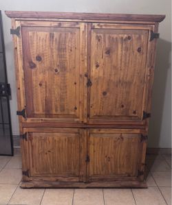 Rustic Pine Computer Armoire Workstation