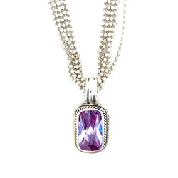 925 Silver Multi-Strand Amethyst Pendant with Gold Accent Necklace